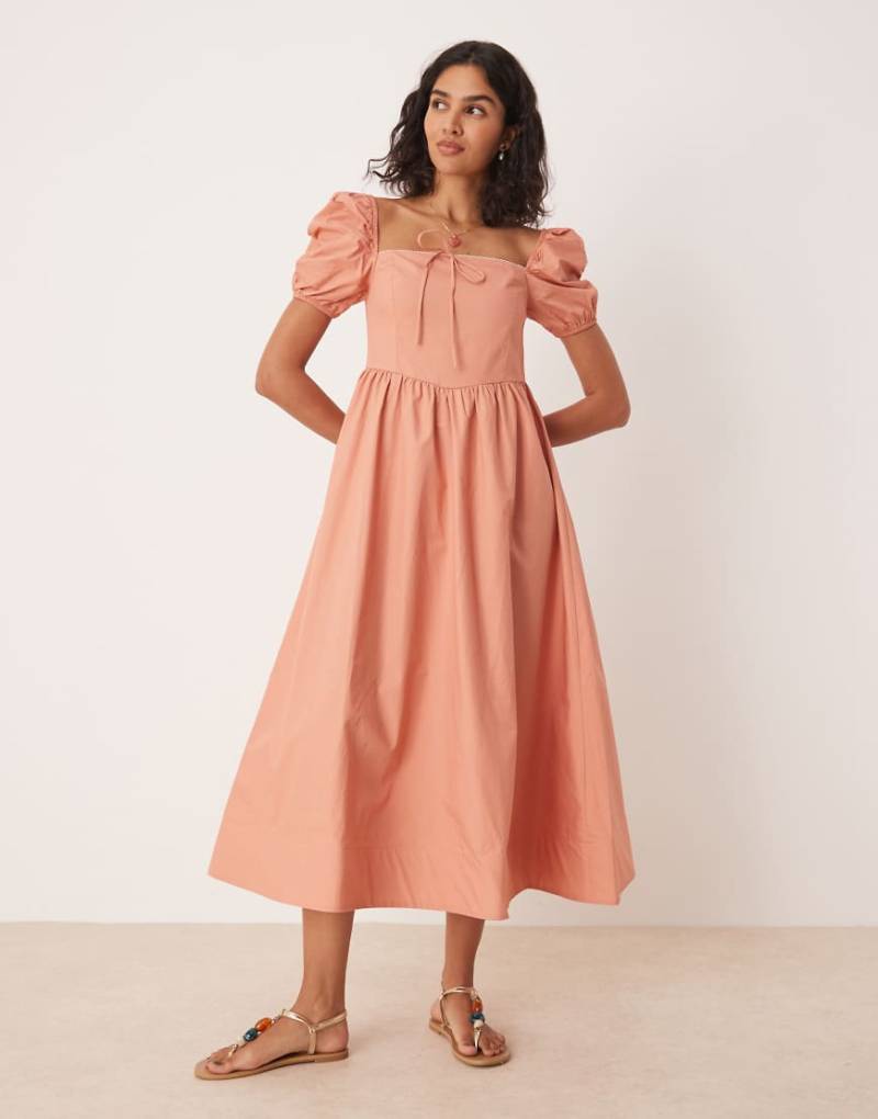 Glamorous - Midaxi-Kleid in Terrakotta mit Puffärmeln und eckigem Ausschnitt-Bunt von Glamorous