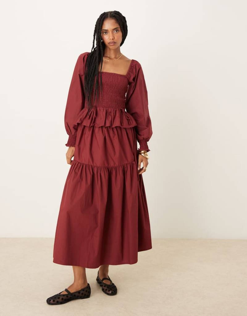 Glamorous - Midaxi-Rock aus Popeline in Burgunderrot mit Bindeband, Kombiteil von Glamorous