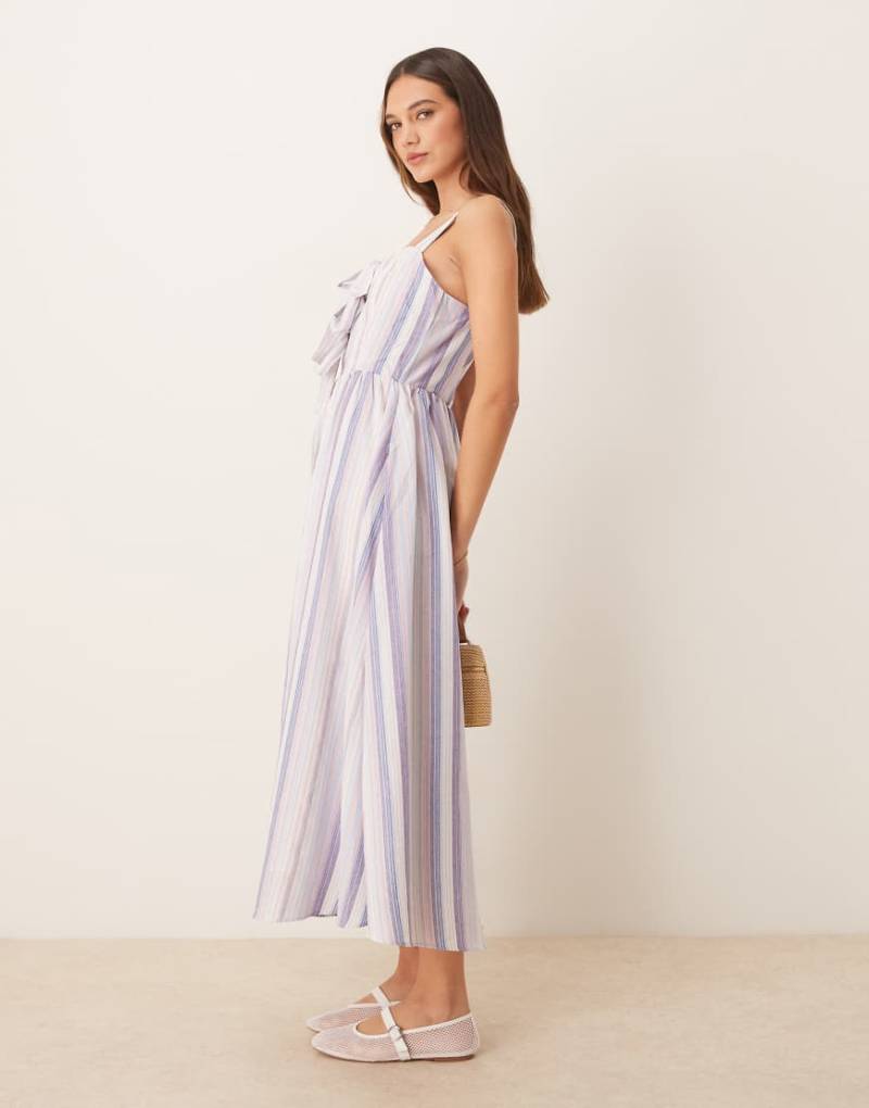 Glamorous - Midikleid in Pastellfarben mit wellenförmigen Streifen und Schleifen vorne-Bunt von Glamorous