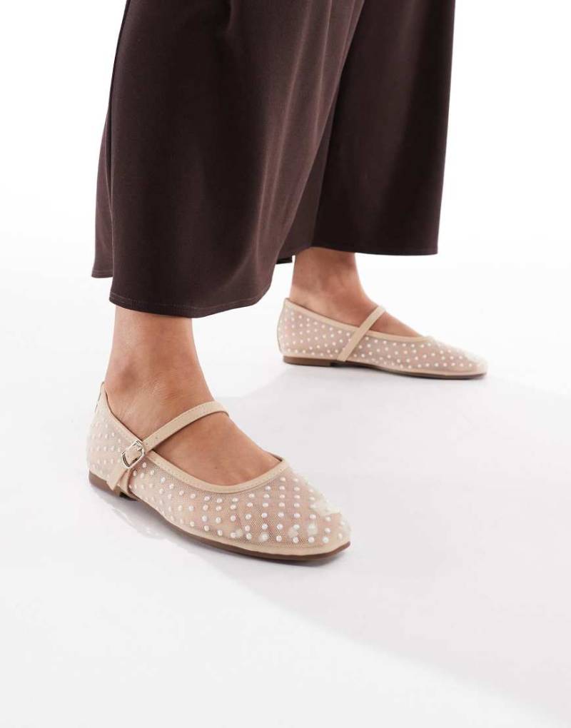Glamorous - Netzstoff-Ballerinas in Beige mit Punktemuster-Neutral von Glamorous