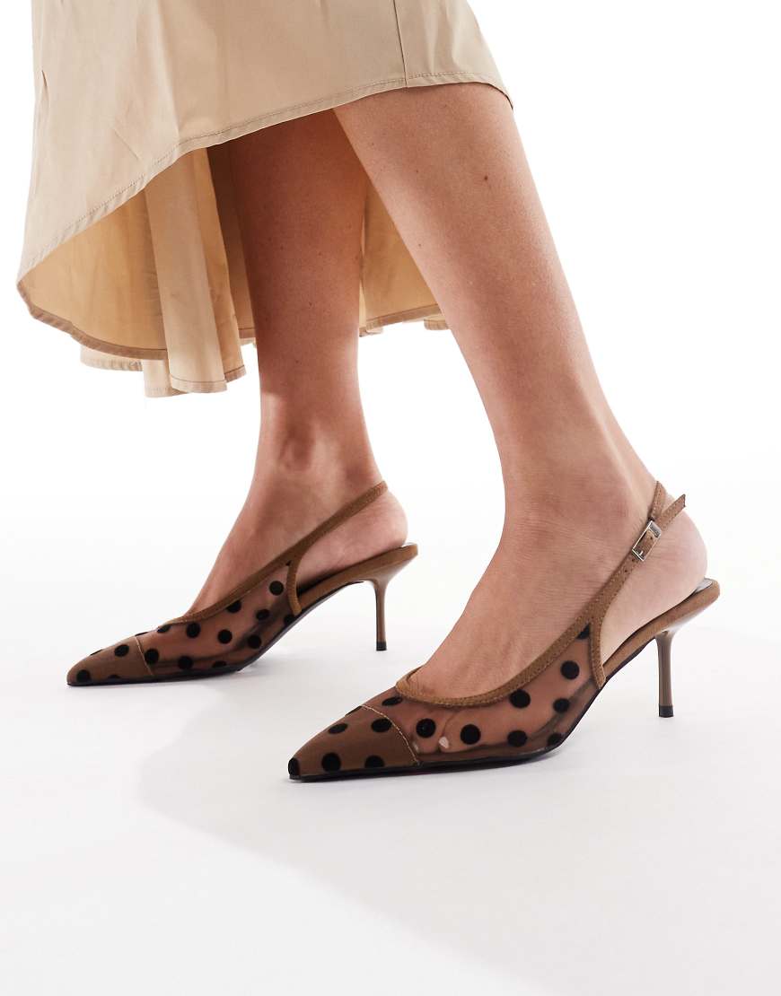 Glamorous - Netzstoff-Pumps in Braun mit Punktemuster und Fersenriemen Glamorous - Netzstoff-Pumps in Braun mit Punktemuster und Fersenriemen von Glamorous