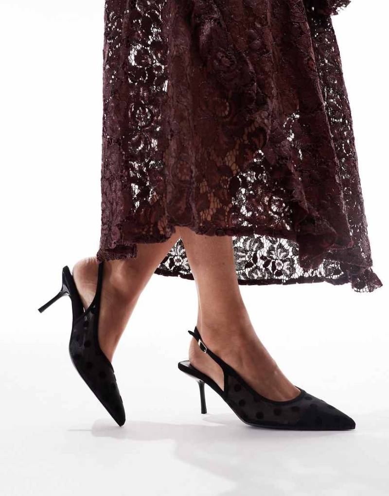 Glamorous - Netzstoff-Pumps in Schwarz mit Punktemuster und Fersenriemen von Glamorous