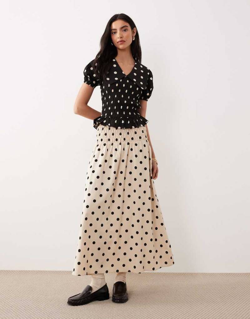 Glamorous - Rock in Creme mit schwarzen Polka-Dots und tiefer Taille, Kombiteil-Bunt von Glamorous