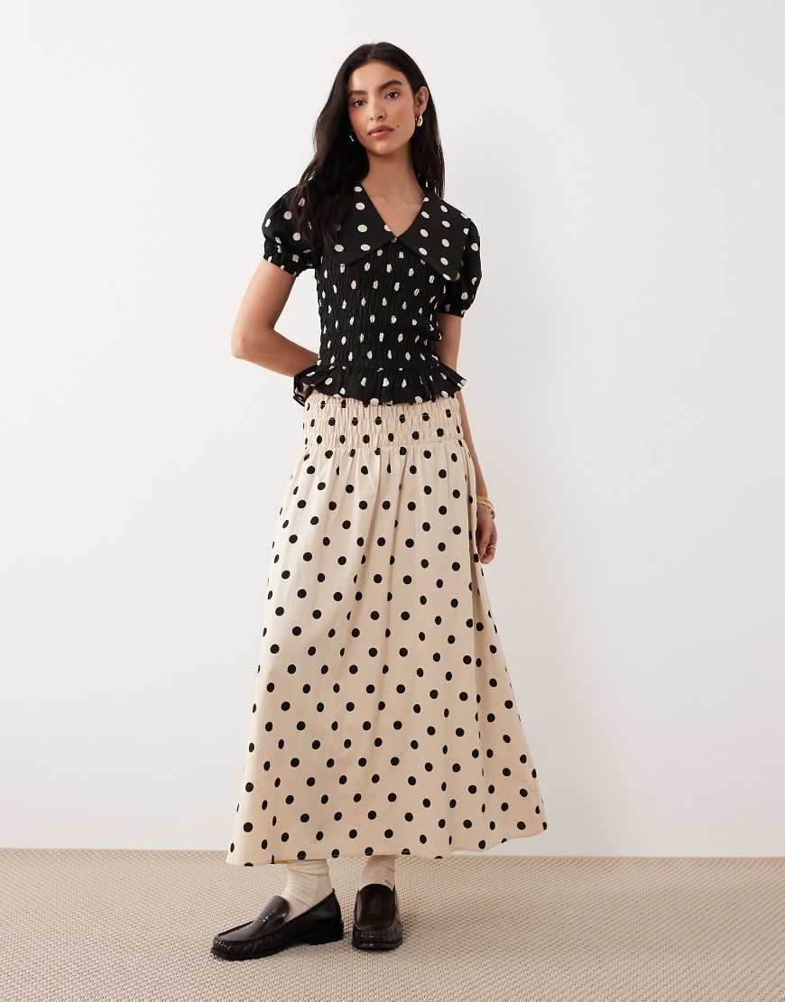 Glamorous - Rock in Creme mit schwarzen Polka-Dots und tiefer Taille, Kombiteil-Bunt von Glamorous