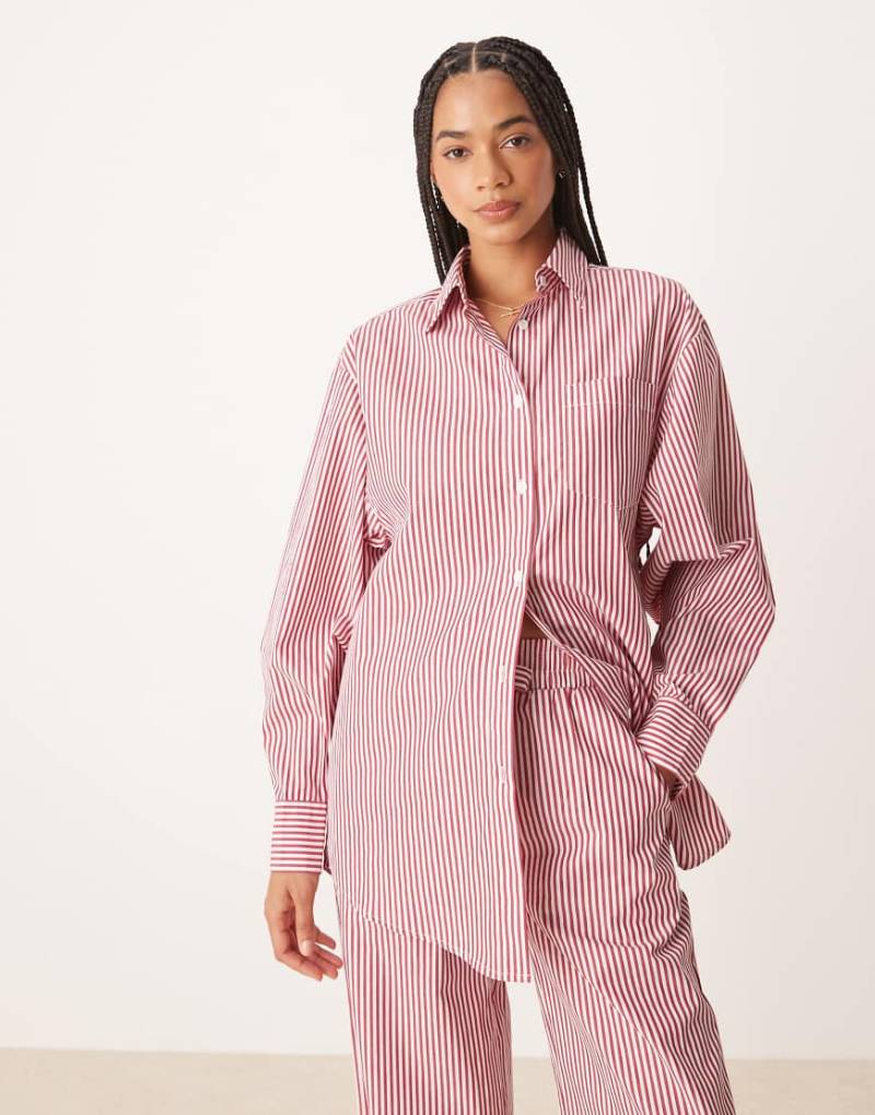 Glamorous - Rot gestreifte Oversize-Hemdbluse aus Popeline, Kombiteil von Glamorous