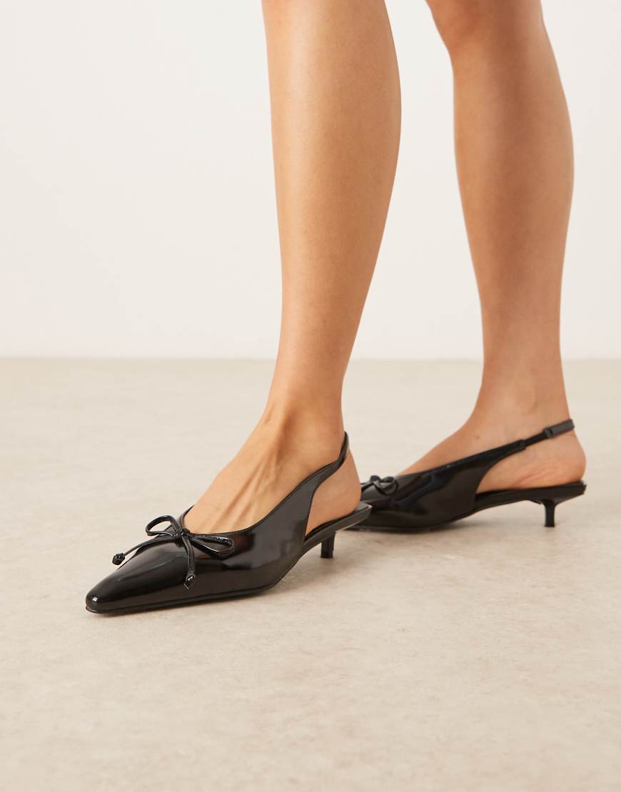 Glamorous - Schuhe in verziertem Schwarz mit Schleife, Fersenriemen und Kitten-Absatz von Glamorous