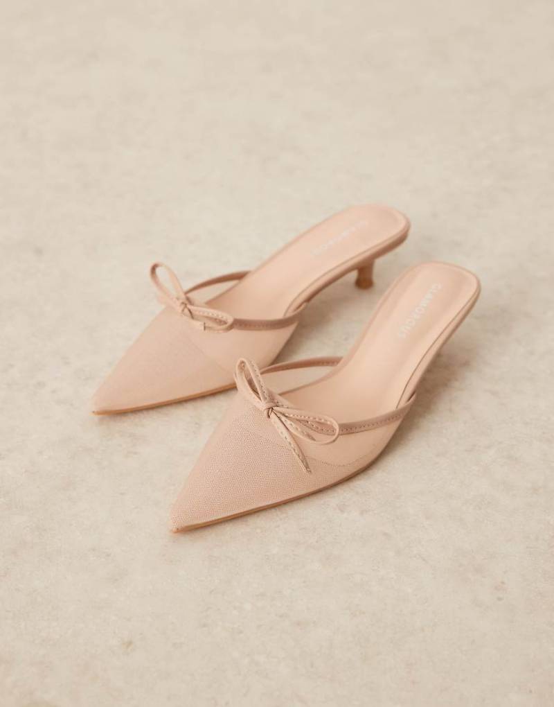 Glamorous - Schuhe mit Mesh in Creme, Kittenabsatz und Fersenriemchen-Weiß von Glamorous