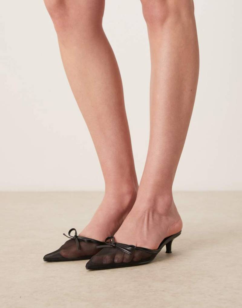 Glamorous - Schuhe mit Mesh in Schwarz, Kittenabsatz und Fersenriemchen von Glamorous