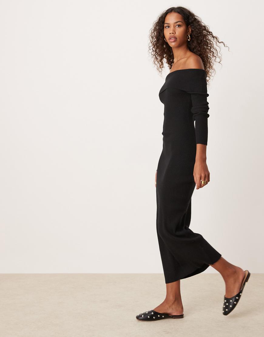 Glamorous - Schulterfreies Maxi-Strickkleid in Schwarz Glamorous - Schulterfreies Maxi-Strickkleid in Schwarz von Glamorous