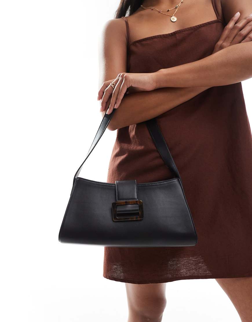 Glamorous - Schultertasche in Schwarz mit Schnalle in Schildpatt-Optik von Glamorous