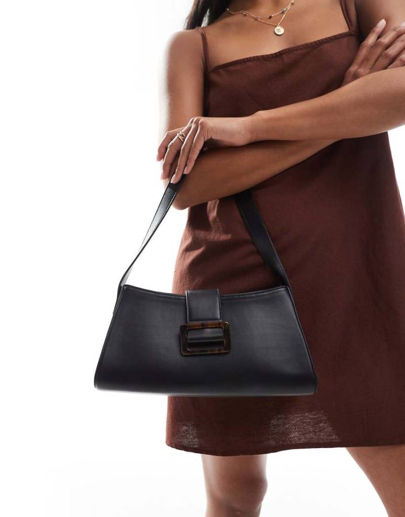 Glamorous - Schultertasche in Schwarz mit Schnalle in Schildpatt-Optik von Glamorous