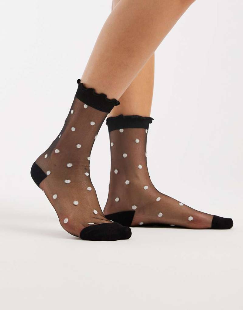 Glamorous - Socken aus Netzstoff in Schwarz mit Polka Dots von Glamorous