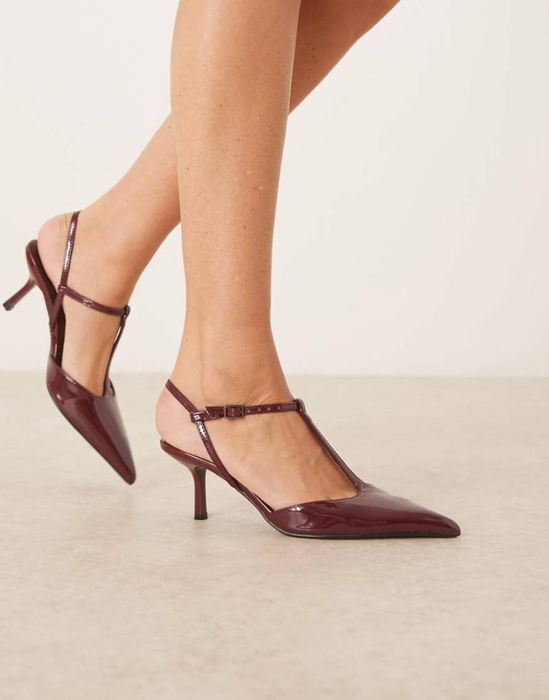 Glamorous - Spitze Absatzschuhe mit Fersenriemchen in Lackoptik in Burgunderrot von Glamorous