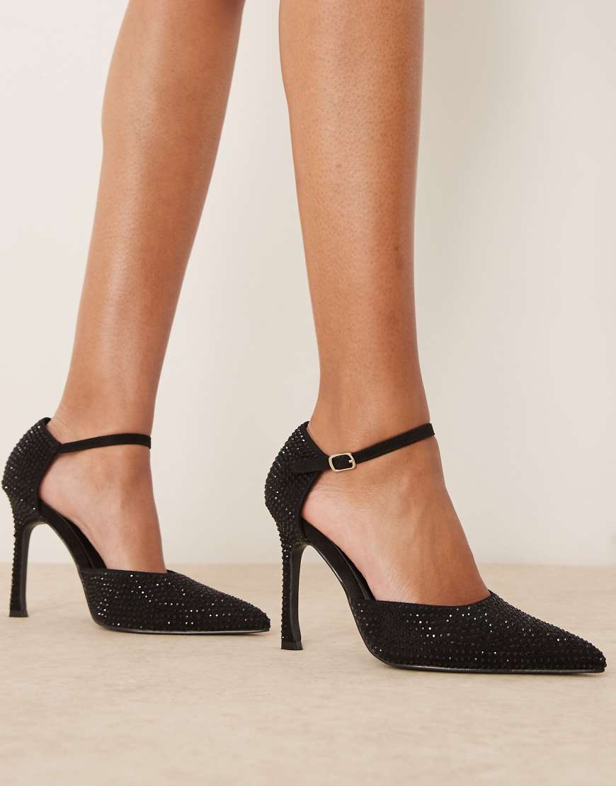 Glamorous - Spitze Pumps in Schwarz mit Verzierung und hohem Absatz, weite Passform von Glamorous