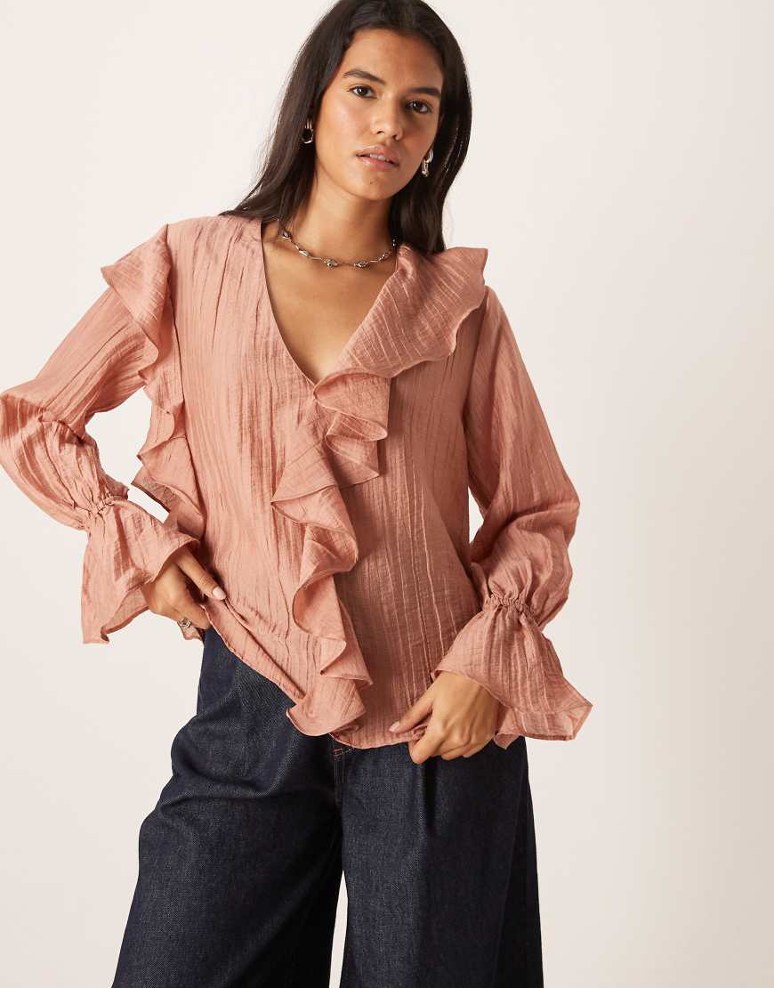 Glamorous - Transparente Rüschenbluse im Boho-Stil in Zartrosa von Glamorous