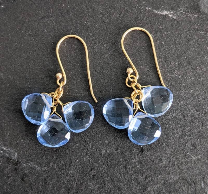 Blauer Quarz 24 K Gold Gefüllte Cluster Teardrop Ohrringe, Handgemachte Edelstein Geschenk Für Mutter, Frau, Schwester von GlamorousJewelry1
