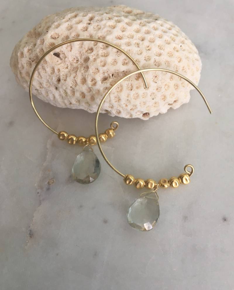 Grüner Amethyst Facettierter Tropfen 24 K Gold Filled Sterling Silber Vermeil Schmuck, Offener Hoop, Handgemachte Edelstein Ohrringe, Februar von GlamorousJewelry1