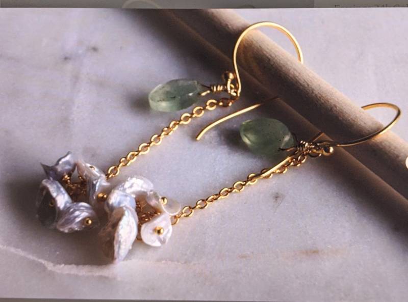 Keshi Perlencluster Und Prehnit Ohrringe 24 K Gold Gefüllt, Marquise Briolette, Juni Birthstone Wire Wrapped Geschenk Für Mutter von GlamorousJewelry1