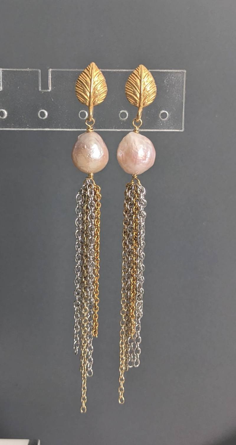 Mixed Metal Kette Keshi Süßwasser Barock Perle Fransen Tropfen Lange Quaste Ohrringe, Hochzeit Edelstein Juni Birthstone von GlamorousJewelry1