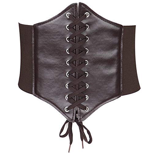 Glamorstar Korsettgürtel für Damen, breit, elastisch, gebunden, Waspiegürtel, Schnürung, Leder-Taillengürtel für Damenkleider, Kaffee, 67.5-75 cm Taille/M von Glamorstar