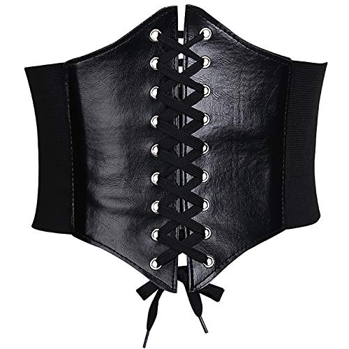 Glamorstar Korsettgürtel für Damen, breit, elastisch, gebunden, Waspie-Gürtel, Schnürung, Leder-Taillengürtel für Damenkleider, schwarz, M:Taille 27/30" von Glamorstar