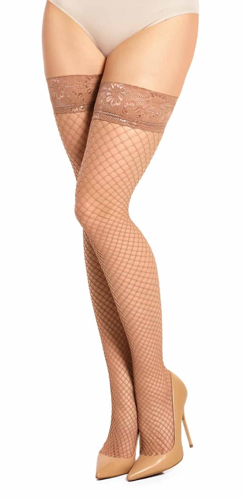 Glamory Mesh halterlose Netzstrümpfe | Farbe: Make up | Größe: 60-62 von Glamory