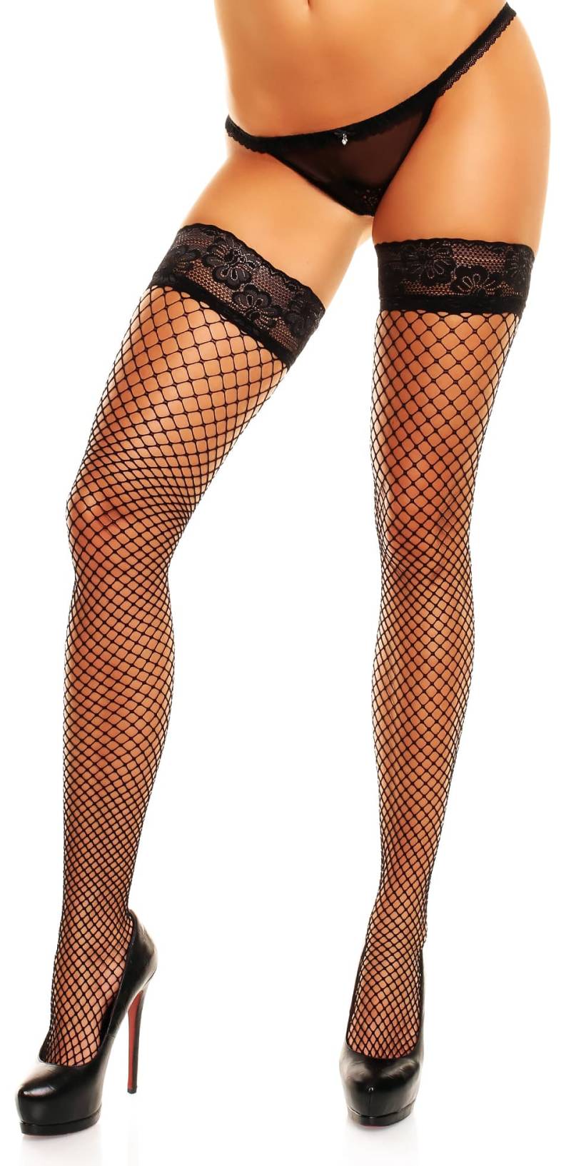 Glamory Mesh halterlose Netzstrümpfe | Farbe: Black | Größe: 40-42 von Glamory