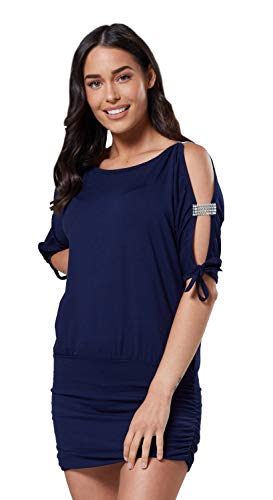 Glamour Empire Damen Tunik Top mit Armschlitz Mini-Kleid Schwarz Partykleid 157 (Marine, 40-42, L) von Glamour Empire