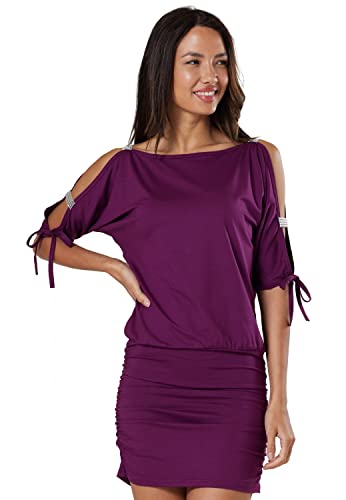 Glamour Empire Damen Tunik Top mit Armschlitz Mini-Kleid Schwarz Partykleid 157 (Pflaume, 46-48, 3XL) von Glamour Empire