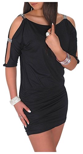 Glamour Empire Damen Tunik Top mit Armschlitz Mini-Kleid Schwarz Partykleid 157 (Schwarz, 40-42, L) von Glamour Empire