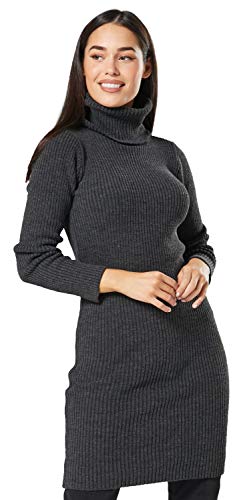 Glamour Empire. Damen Geripptes Strickkleid Minikleid Stehkragen Rollkragen 417 (Graphit, 44-46, 2XL/3XL) von Glamour Empire