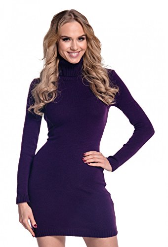 Glamour Empire. Damen Strickkleid Minikleid mit Stehkragen Rollkragen. 888 (Lila, 36-38, S/M) von Glamour Empire