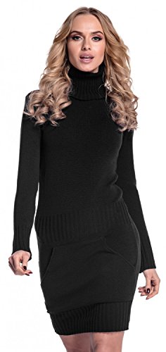 Glamour Empire. Damen Strickkleid Minikleid mit Stehkragen und Tasche vorne. 178 (Schwarz, 44-46, 2XL/3XL) von Glamour Empire