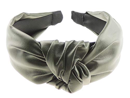 Damen-Stirnband aus veganem Kunstleder, breiter Knotenstoff, Turban, Abend, Boho, Retro, flippiges Vintage-Stirnband, Haarreif für Weihnachten, Geburtstag, Hochzeit (Waldgrün, Einheitsgröße) von Glamour Girlz