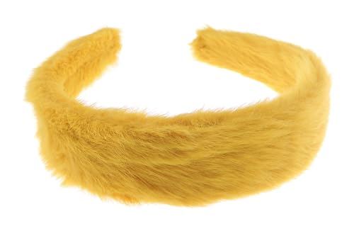 Haarreif für Damen, kleiner Kopf, breit, weiches Plüsch-Kunstfell, Boho-Stil, Winter, Weihnachten, Geburtstag, Hochzeit, Brautjungfer, Party, Kopfschmuck, Haarreif, Haarreif (Senf, Einheitsgröße) von Glamour Girlz