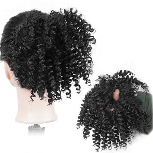 Haarteile und Extensions mit natürlichem Look, 4 Zoll kurze synthetische Afro-Haarverlängerung mit verworrenem, lockigem Dutt for Frauen,Clip-In-Pferdeschwanz-Extensions aus Echthaar(Black) von Glamour Haven