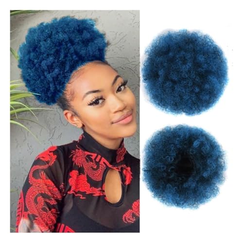Haarteile und Extensions mit natürlichem Look, Afro Puff Girl 8 Zoll verworrene lockige Kordelzug Pferdeschwanz schwarz Chignon Haarverlängerung,Clip-In-Pferdeschwanz-Extensions aus Echthaar(Blue) von Glamour Haven
