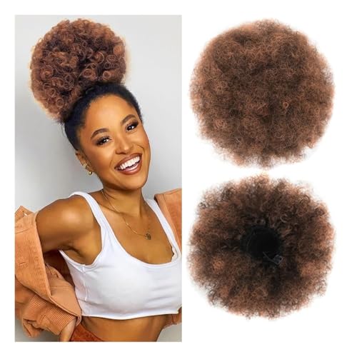 Haarteile und Extensions mit natürlichem Look, Afro Puff Girl 8 Zoll verworrene lockige Kordelzug Pferdeschwanz schwarz Chignon Haarverlängerung,Clip-In-Pferdeschwanz-Extensions aus Echthaar(Brown) von Glamour Haven