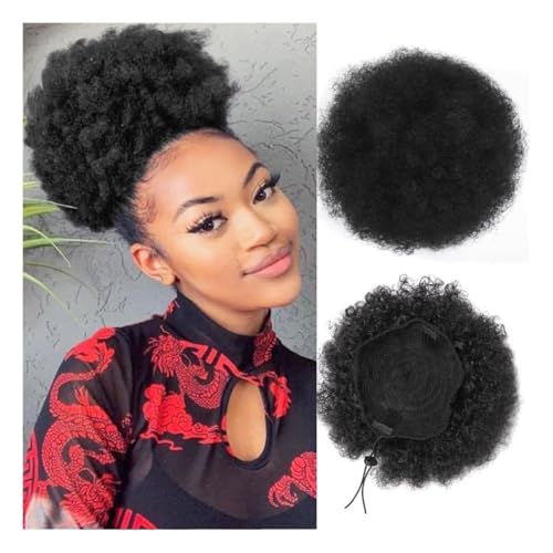 Haarteile und Extensions mit natürlichem Look, Afro Puff Girl 8 Zoll verworrene lockige Kordelzug Pferdeschwanz schwarz Chignon Haarverlängerung,Clip-In-Pferdeschwanz-Extensions aus Echthaar(Dark bla von Glamour Haven