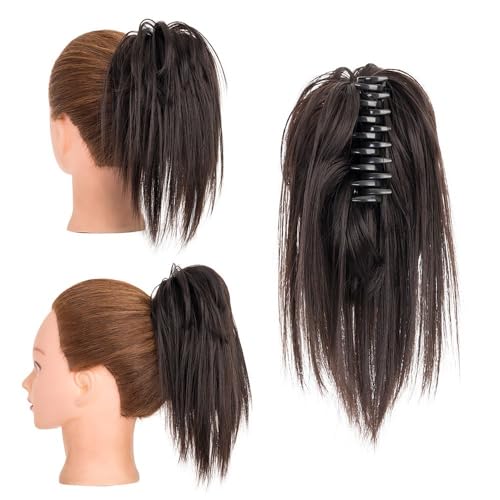 Haarteile und Extensions mit natürlichem Look, Clip-in-Haarverlängerungen 12 Zoll – Synthetische Chignon-Pferdeschwanz-Haargummis for Frauen,Clip-In-Pferdeschwanz-Extensions aus Echthaar(Black brown) von Glamour Haven
