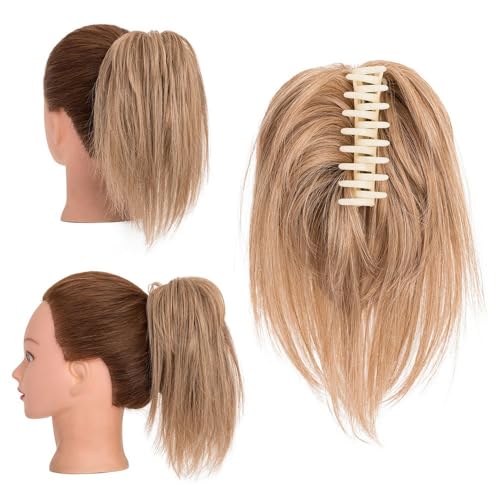 Haarteile und Extensions mit natürlichem Look, Clip-in-Haarverlängerungen 12 Zoll – Synthetische Chignon-Pferdeschwanz-Haargummis for Frauen,Clip-In-Pferdeschwanz-Extensions aus Echthaar(Dark gold) von Glamour Haven