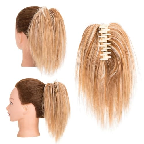 Haarteile und Extensions mit natürlichem Look, Clip-in-Haarverlängerungen 12 Zoll – Synthetische Chignon-Pferdeschwanz-Haargummis for Frauen,Clip-In-Pferdeschwanz-Extensions aus Echthaar(Gold) von Glamour Haven