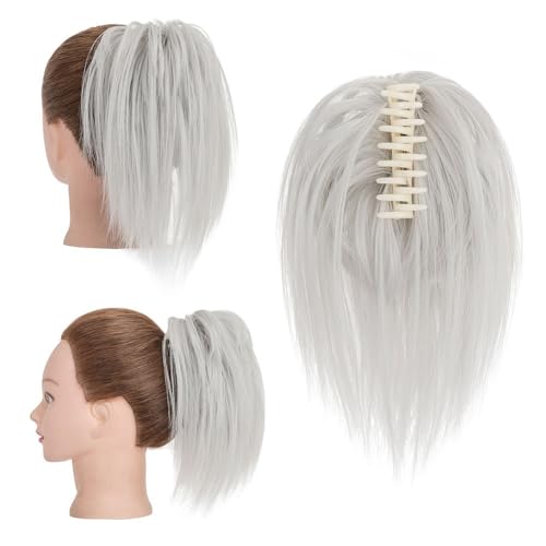 Haarteile und Extensions mit natürlichem Look, Clip-in-Haarverlängerungen 12 Zoll – Synthetische Chignon-Pferdeschwanz-Haargummis for Frauen,Clip-In-Pferdeschwanz-Extensions aus Echthaar(White) von Glamour Haven