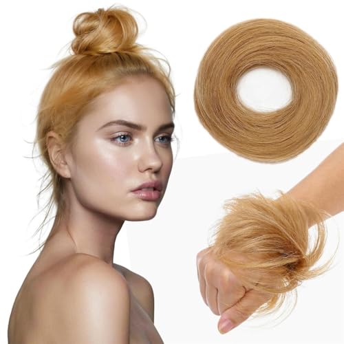 Haarteile und Extensions mit natürlichem Look, Damen Echthaar Messy Bun Haarteil Scrunchie Wellige Verlängerung for Hochsteckfrisuren,Clip-In-Pferdeschwanz-Extensions aus Echthaar(Golden brown) von Solunovia