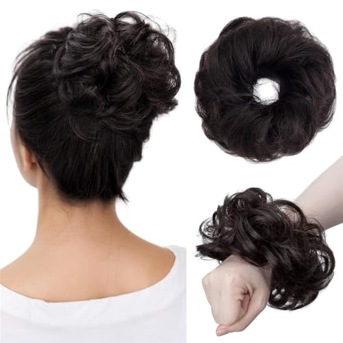 Haarteile und Extensions mit natürlichem Look, Damen Echthaar Messy Bun Haarteil Scrunchie Wellige Verlängerung for Hochsteckfrisuren,Clip-In-Pferdeschwanz-Extensions aus Echthaar(Light black) von Glamour Haven
