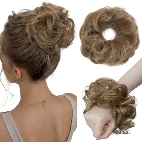 Haarteile und Extensions mit natürlichem Look, Damen Echthaar Messy Bun Haarteil Scrunchie Wellige Verlängerung for Hochsteckfrisuren,Clip-In-Pferdeschwanz-Extensions aus Echthaar(Light brownish gold Haarteile und Extensions mit natürlichem Look, Damen Echthaar Messy Bun Haarteil Scrunchie Wellige Verlängerung for Hochsteckfrisuren,Clip-In-Pferdeschwanz-Extensions aus Echthaar(Light brownish gold von Glamour Haven