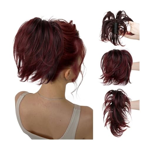 Haarteile und Extensions mit natürlichem Look, Damen-Pferdeschwanz, kurze Klemme, lockiges Haar, Pferdeschwanz, verstellbarer Haarring, flauschiges Perückenhaar,Clip-In-Pferdeschwanz-Extensions aus E von Glamour Haven