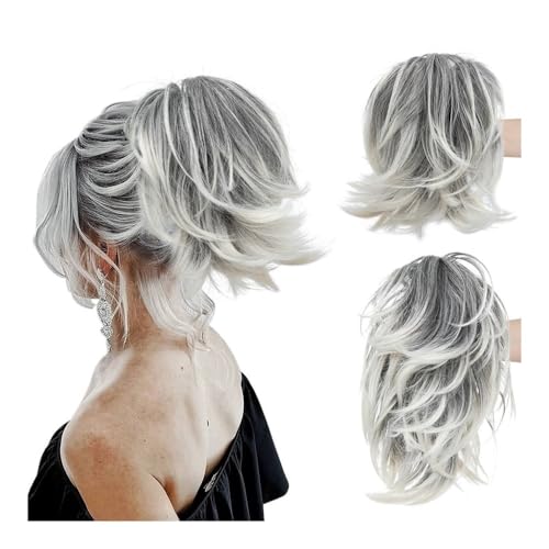 Haarteile und Extensions mit natürlichem Look, Damen-Pferdeschwanz, kurze Klemme, lockiges Haar, Pferdeschwanz, verstellbarer Haarring, flauschiges Perückenhaar,Clip-In-Pferdeschwanz-Extensions aus E von Glamour Haven
