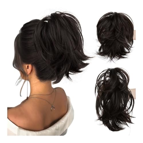Haarteile und Extensions mit natürlichem Look, Damen-Pferdeschwanz, kurze Klemme, lockiges Haar, Pferdeschwanz, verstellbarer Haarring, flauschiges Perückenhaar,Clip-In-Pferdeschwanz-Extensions aus E von Glamour Haven
