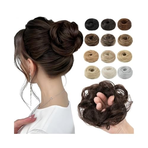 Haarteile und Extensions mit natürlichem Look, Donut-Haargummis aus Kunsthaar for Damen – Messy Bun Maker, elastisches Haarteil,Clip-In-Pferdeschwanz-Extensions aus Echthaar(Brown black) von Glamour Haven
